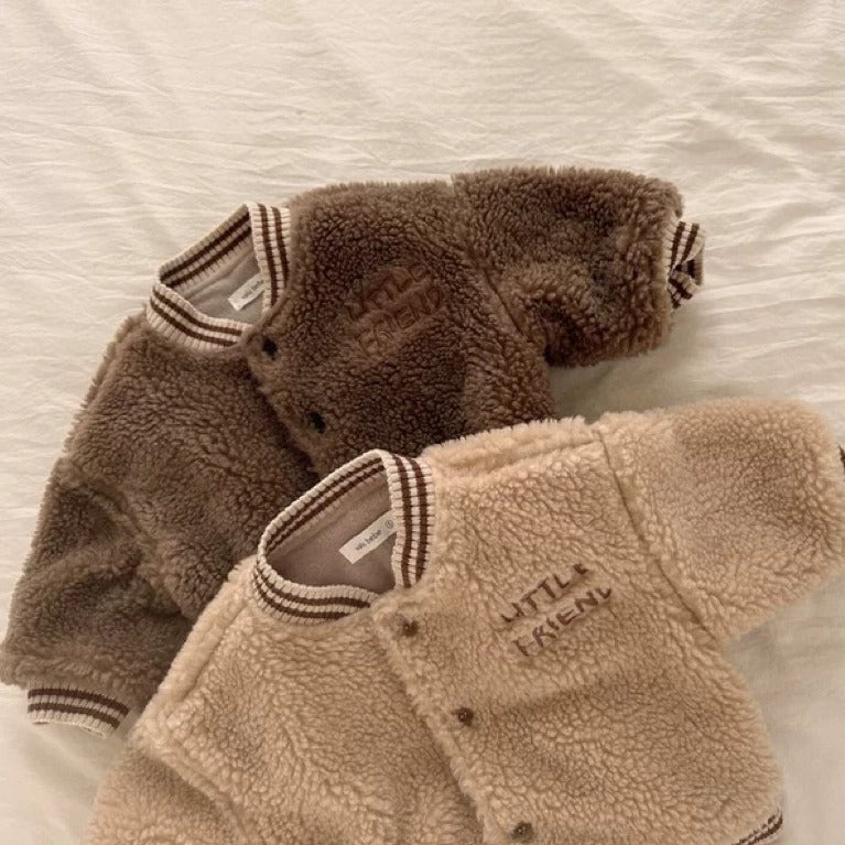 Teddy Bomberjacka för Barn | Mjuk och Varm Vinterjacka Unisex | 9 Månader – 3 År | Fleece-look med Sportiga Mudds