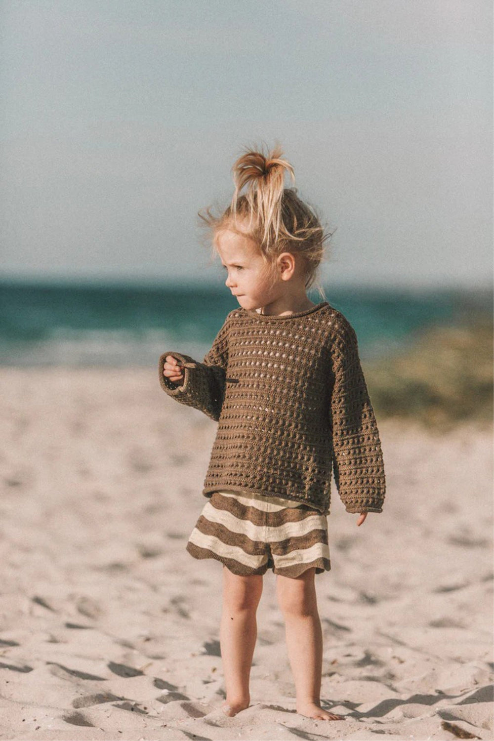 Terra Mini Coco Wave Baby Sommarset – Topp + Shorts – Naturliga Färger – Stickad Bomullsblandning – 0–2 år – Unisex Sommaroutfit