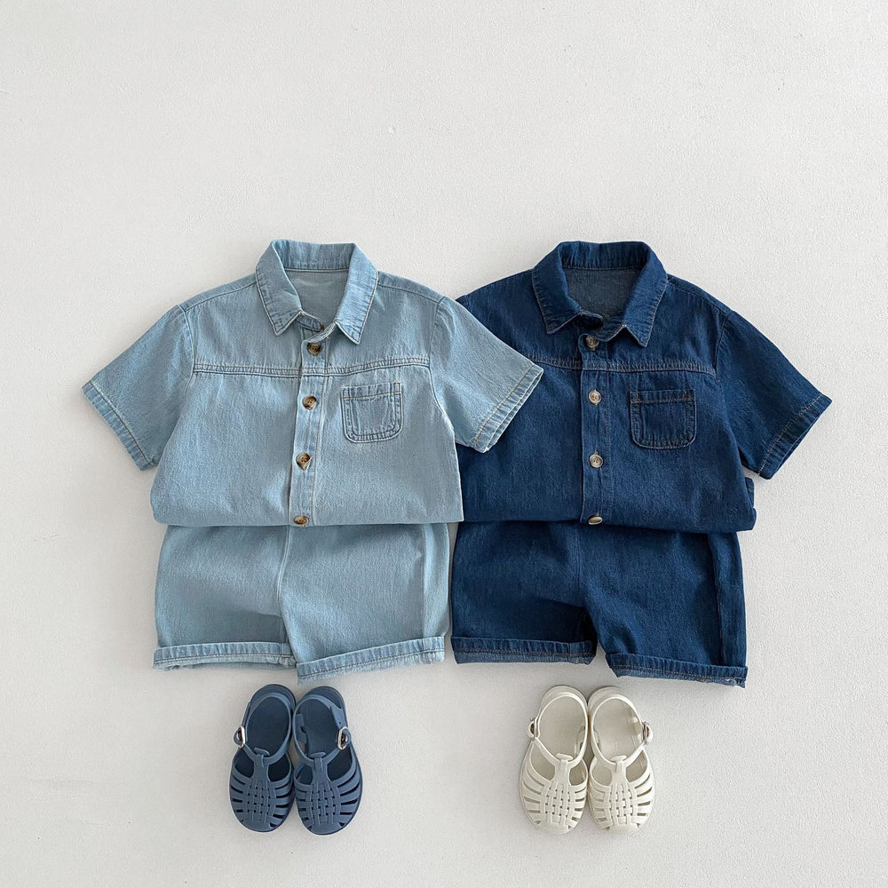 Denim sommarset med T-shirt och shorts – Baby, Småbarn, Förskolebarn, Barn, Blå, Bomull, Storlek 0–6 år