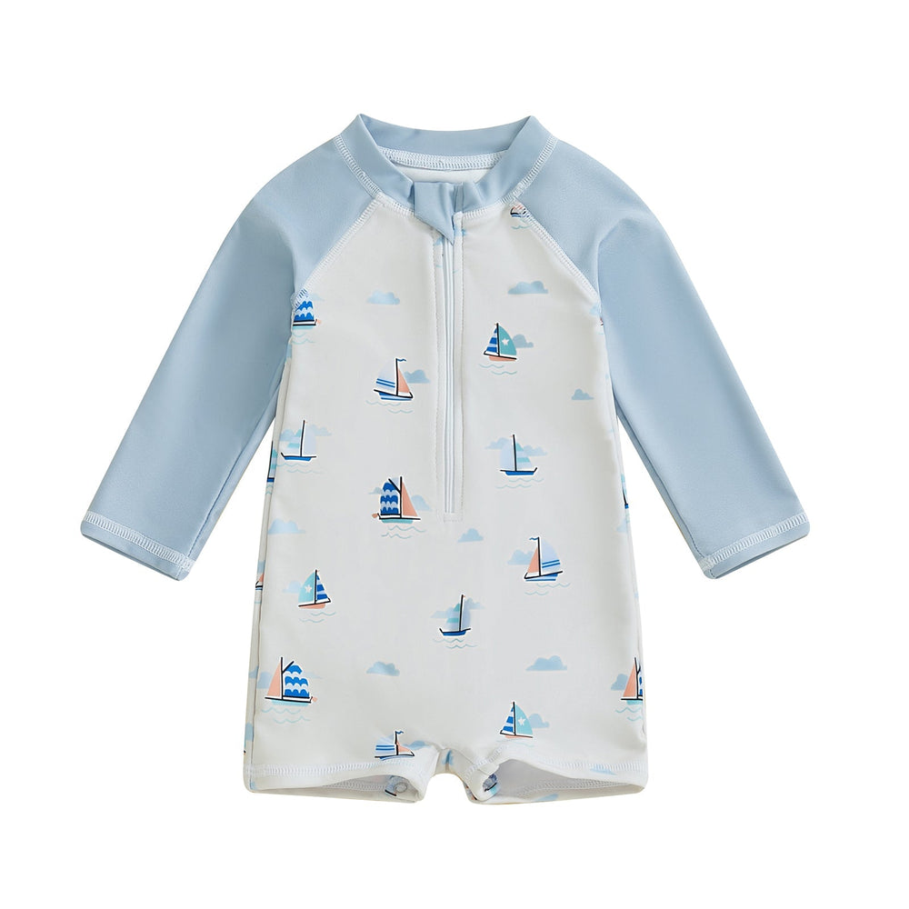 TurtlySafe Baddräkt för Baby & Småbarn | Långärmad | UV-Skydd | Sköldpadda, Palm eller Båt Motiv | 3m–3år