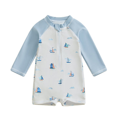 TurtlySafe Baddräkt för Baby & Småbarn | Långärmad | UV-Skydd | Sköldpadda, Palm eller Båt Motiv | 3m–3år