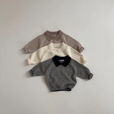 Randig Pikétröja – Kabu Unisex, Svart/Brun/Vit, Bomull, Storlek 0–6 år