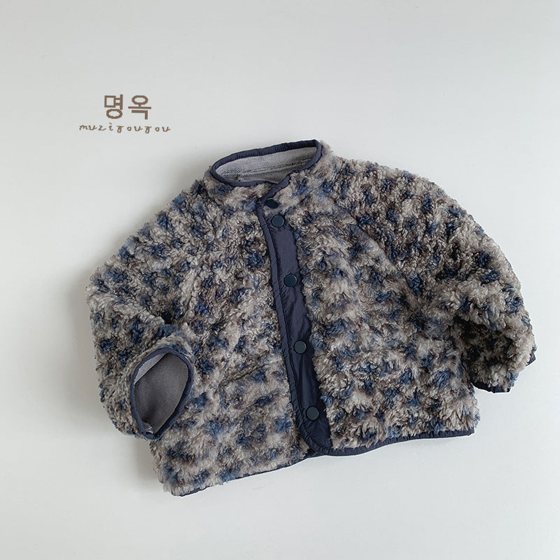Jacka med leopardmönster – Muziyouyou Unisex, Blått leopardmönster, Bomull, Storlek 0–6 månader