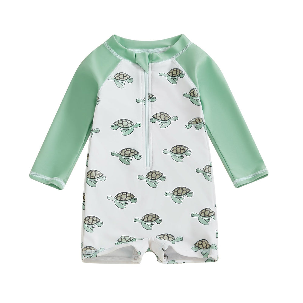 TurtlySafe Baddräkt för Baby & Småbarn | Långärmad | UV-Skydd | Sköldpadda, Palm eller Båt Motiv | 3m–3år