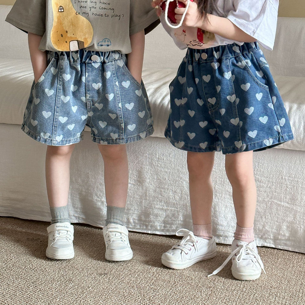 Kort Jeansbyxa med Hjärtan – Liva Denim Shorts Baby, Småbarn, Förskolebarn, Barn – Ljusblå/Mörkblå, Bomull, Storlek 0–8 år