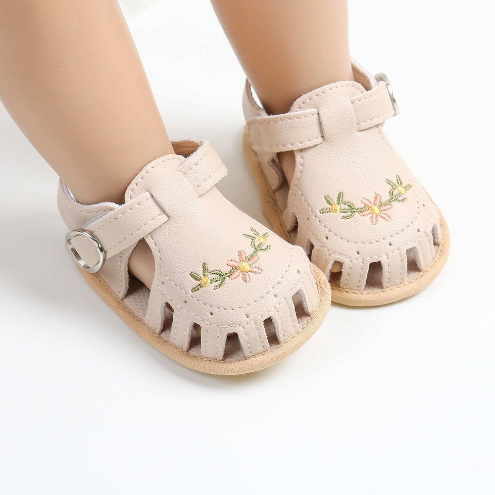 Babysandaler med Blombroderi – Little Steps Flickor, Svart/Rosa/Beige/Grön/Vit, Storlek 0–2 år