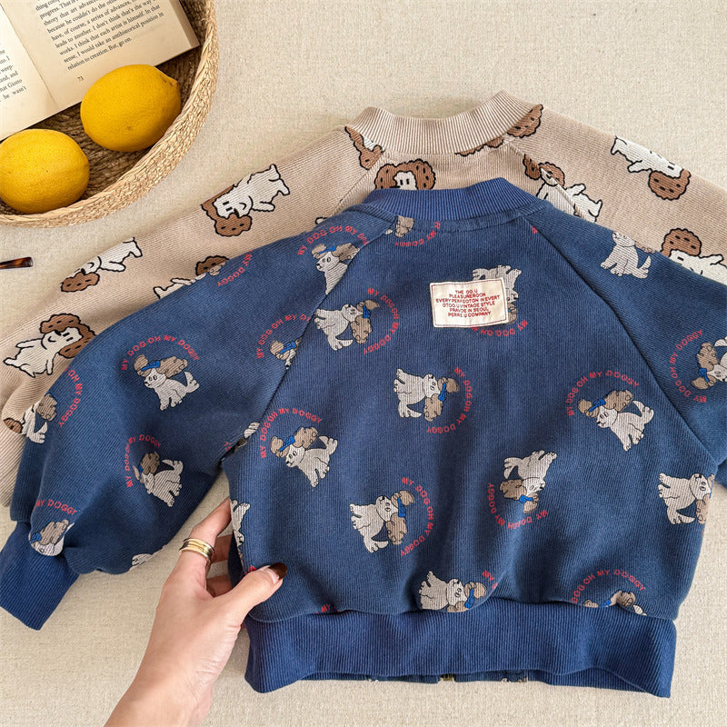 Väst med hundtryck – PuppyPals Unisex, Blå/Brun, Bomull, 0–6 år