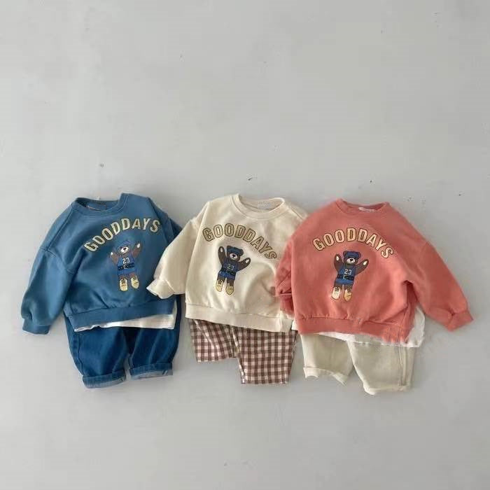 Tröja med björntryck – GoodDays Unisex, Blå/Orange/Vit, Bomull, Storlek 0–2 år