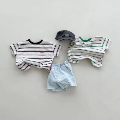 Mini Energy Baby T-shirt – Randig bomullströja med texttryck | Unisex | Storlek 0–3 år