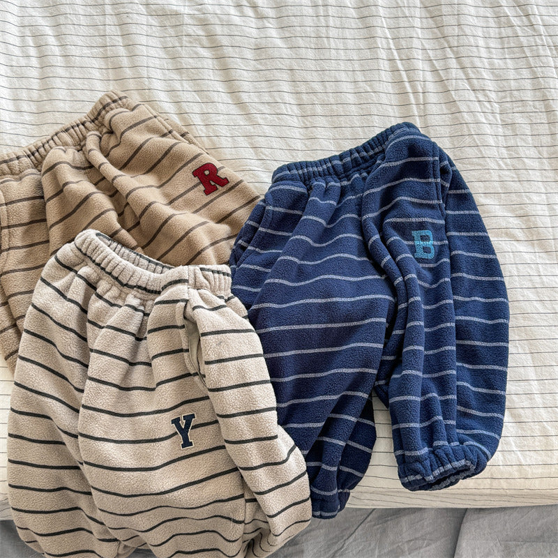 Randig Joggingbyxa – Mjuk som en Kram Unisex, Blå/Grå/Beige, Bomull, Storlek 0–6 år