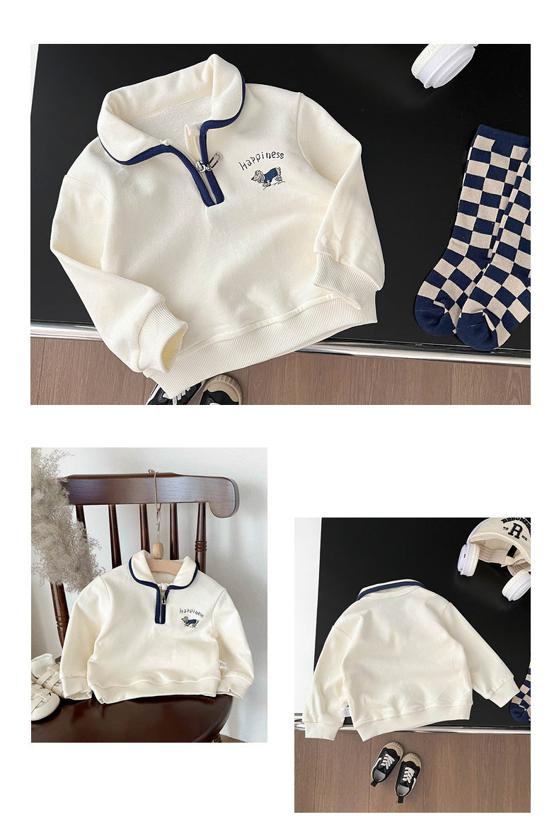 Sweatshirt i Vintage-stil – Happiness Unisex, Vit, Bomull, Storlek 0–4 år