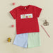 Schooltrain Sommarsätt för Pojkar | Röd T-shirt med Tågmönster & Randiga Shorts | Bomull & Polyester | 2–6 år | Somrig Lekoutfit