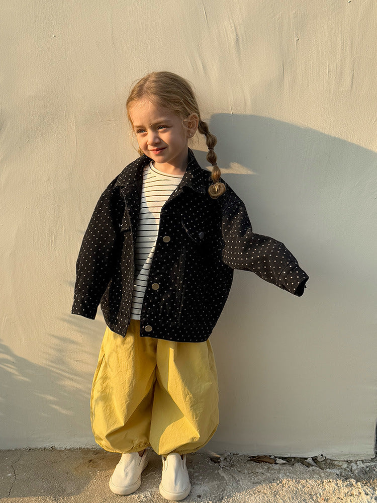 Jeansjacka med prickar – LittleTrend Flickor, Svart, Bomull, Storlek 1–8 år