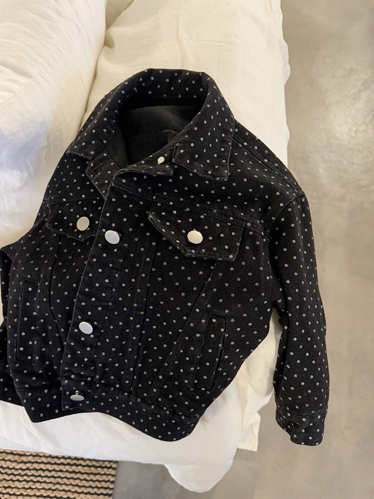 Jeansjacka med prickar – LittleTrend Flickor, Svart, Bomull, Storlek 1–8 år
