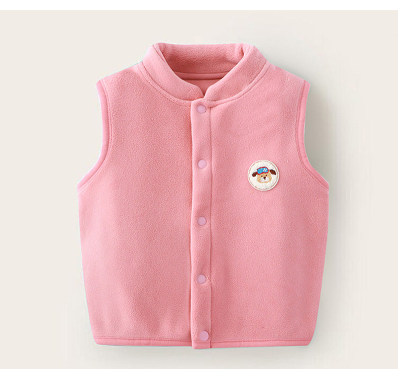 Väst med Emblem – Woef Unisex, Brun/Blå/Rosa/Vit, Fleece, Storlek 1–5 år