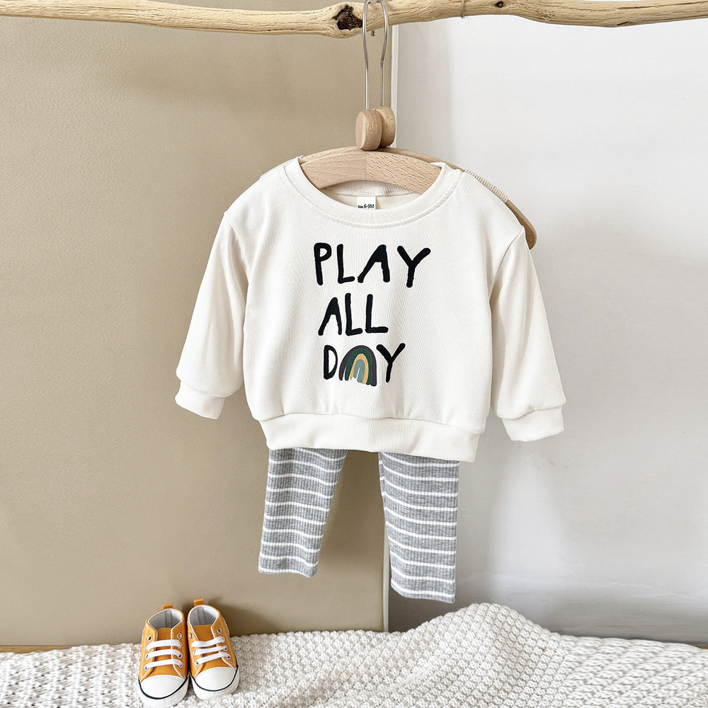 Klädset med leggings och tröja – Play All Day Unisex, Grå, Bomull, Storlek 0–3 år