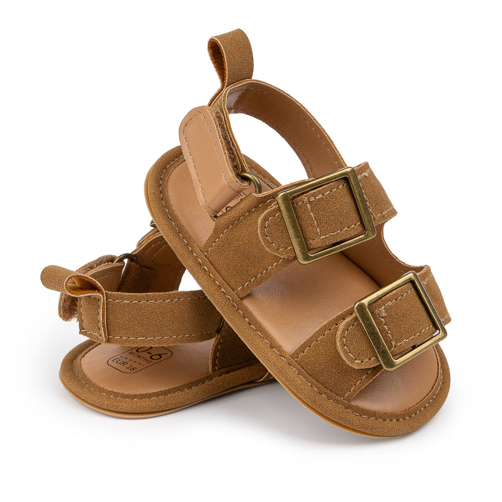 Solevi Lino Babysandaler – Sommarsandal för Flicka/Pojke – Justerbara – Halkfria – Brun/Beige – 0-1,5 år – Veganskt Läder