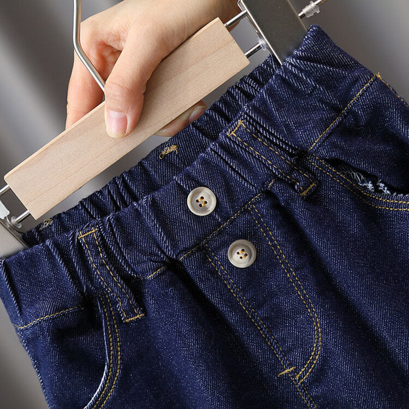 Jeans med Resår Mörkblå Tvättning – Baby, Småbarn, Förskolebarn, Barn, Blå, Bomull, Denim, Storlek 0–7 år