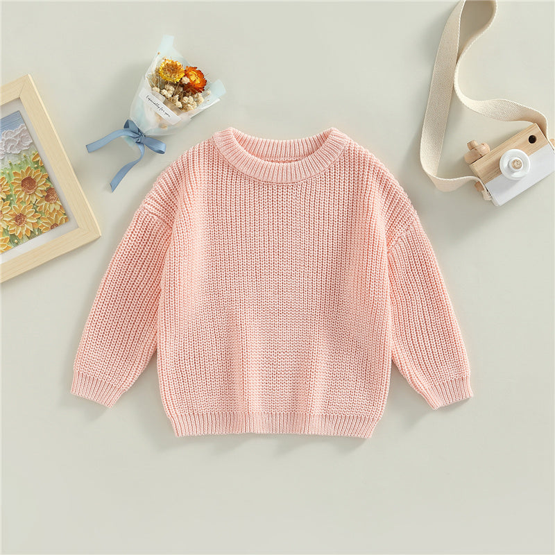 Stickad Tröja – Amba Unisex, Vit/Svart/Blå/Rosa/Grön/Grå/Brun, Bomull, Storlek 0–6 år