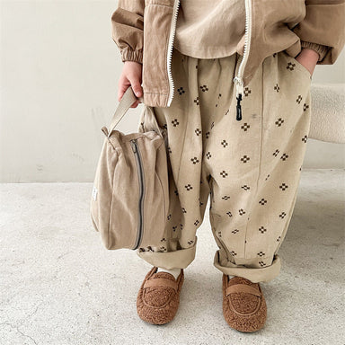 Baggybyxa med Tryck – Mila Bloomers Unisex, Brun/Beige, Bomull, Linne, Storlek 0–6 år