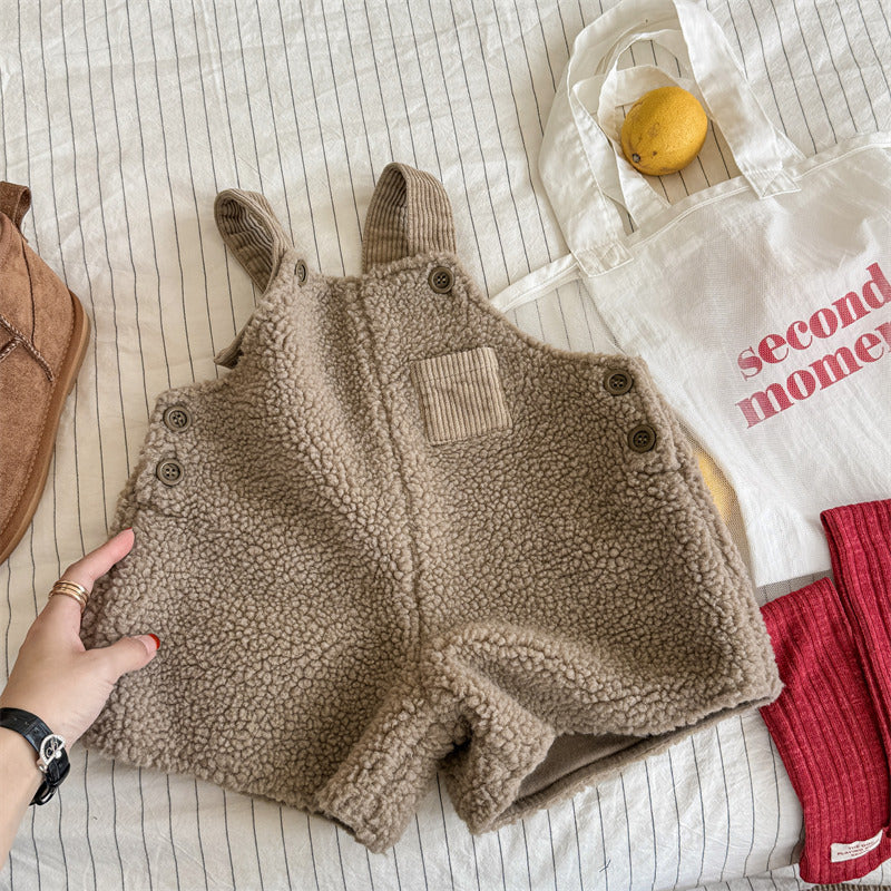 Hängselbyxor – Cozy Cubs Flickor, Beige/Brun, Bomull, Storlek 0–6 år