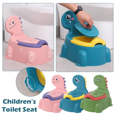 Dino-toalett för barn – Blå/Rosa/Grön, Halkfri, Lätt att Rengöra, BPA-fri