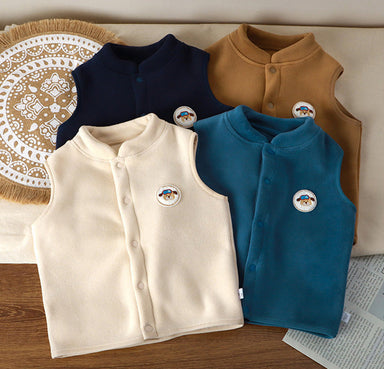 Väst med Emblem – Woef Unisex, Brun/Blå/Rosa/Vit, Fleece, Storlek 1–5 år