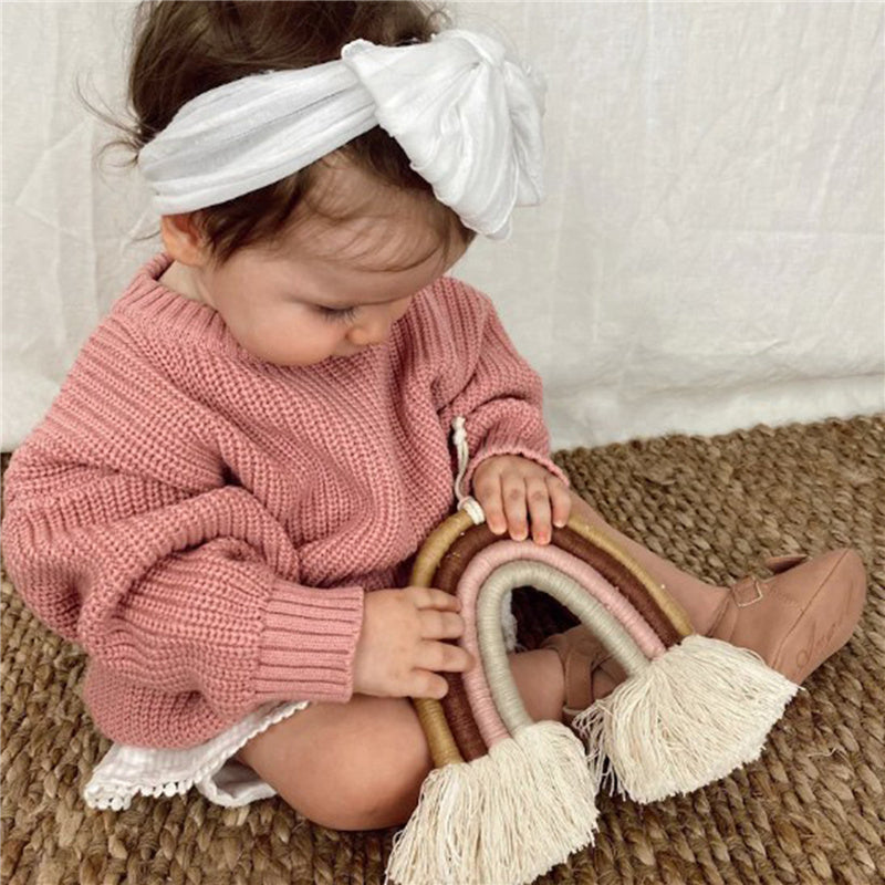 Stickad Tröja – Amba Unisex, Vit/Svart/Blå/Rosa/Grön/Grå/Brun, Bomull, Storlek 0–6 år