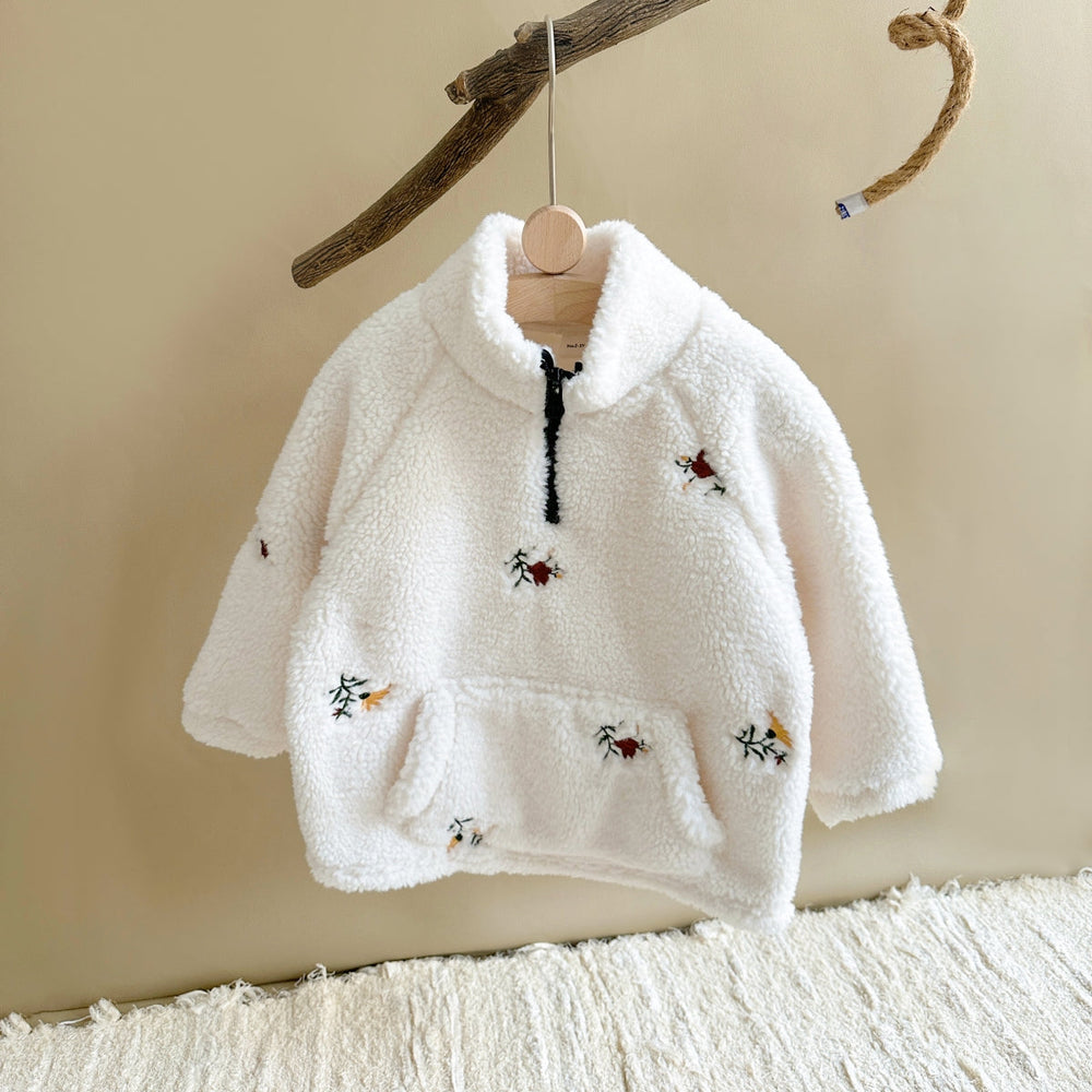 Fleecetröja med Blommönster – Flicka, Vit, Storlek 0–3 år