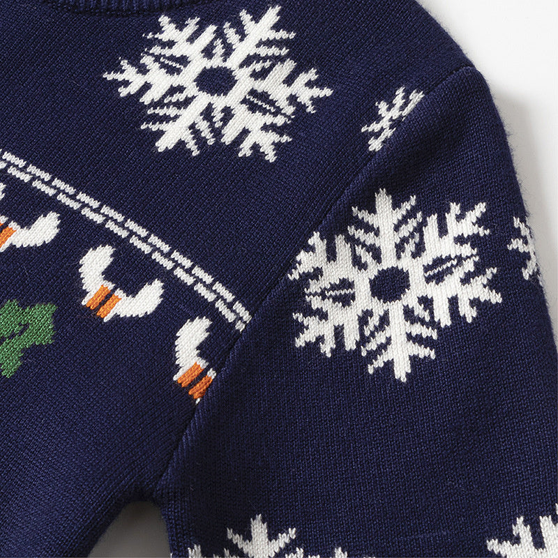 Jultröja med Renar och Snöflingor – Unisex, Röd/Blå, Bomull, Storlek 1–6 år