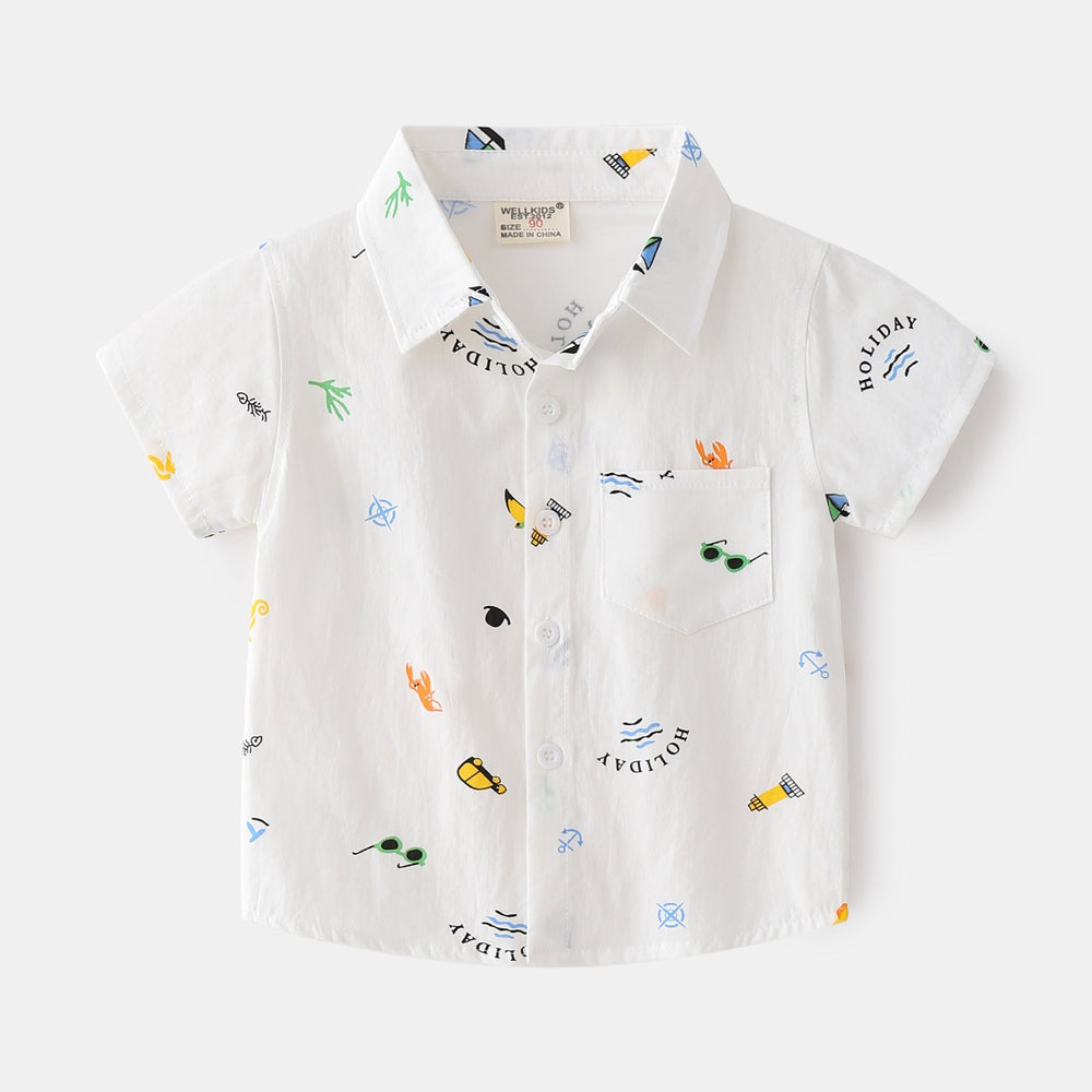 Holiday Button-Up Skjorta för Barn – Somrig bomullsskjorta med lekfulla tryck | Storlek 2–6 år