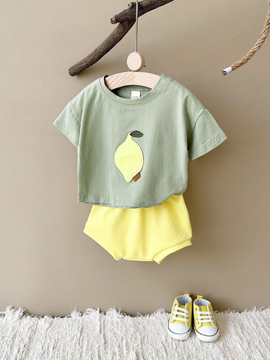 Sommarklädset T-shirt med Citron + Shorts Jogging – Baby, Småbarn, Förskolebarn, Grön/Gul, Bomull, Storlek 0–3 år