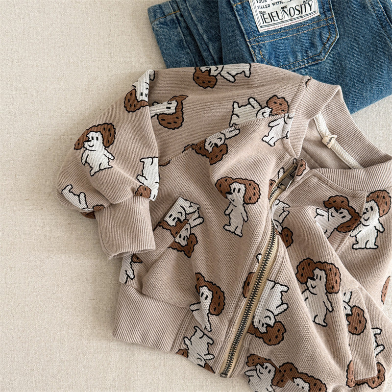 Väst med hundtryck – PuppyPals Unisex, Blå/Brun, Bomull, 0–6 år