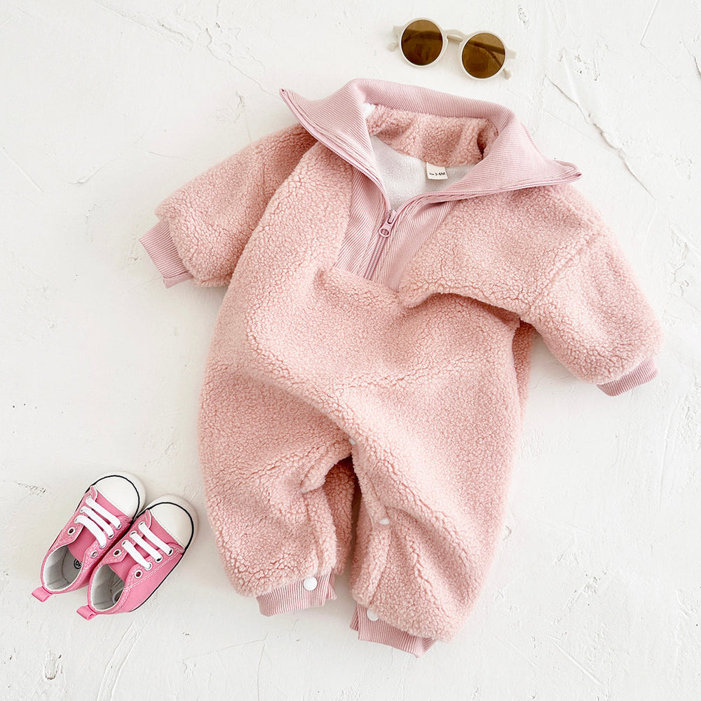 Jumpsuit/Overall i Fleece – Baby, Rosa/Brun, Bomull, Storlek 0–2 år