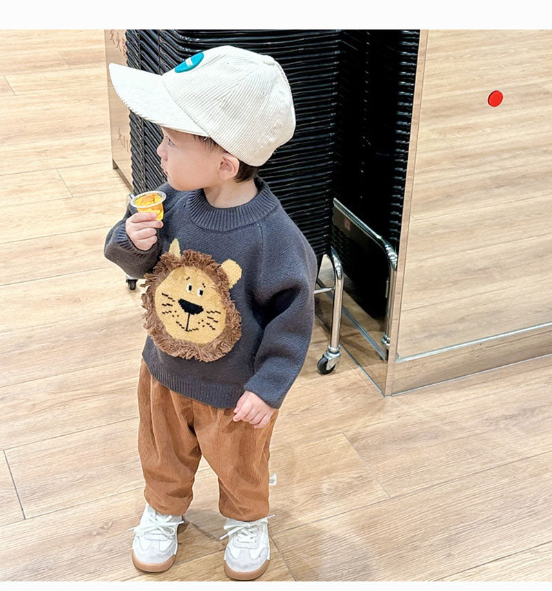 Tröja med Lejon – Lio Tröja Unisex, Beige/Grå, Bomull, Storlek 0–3 år