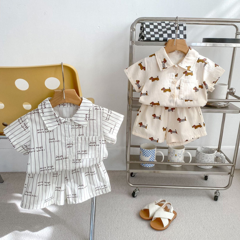 Mini Moments Sommarset Baby – Tröja och shorts i bomull med tryck | Maison Minou | Tax eller text | Storlek 0–4 år