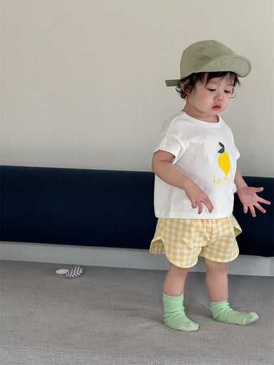 Petit Soleil Baby Sommarset – Citron-T-shirt + Gula Shorts – 100 % Bomull – 0–3 år – Mjuka Babykläder för Flicka/Pojke
