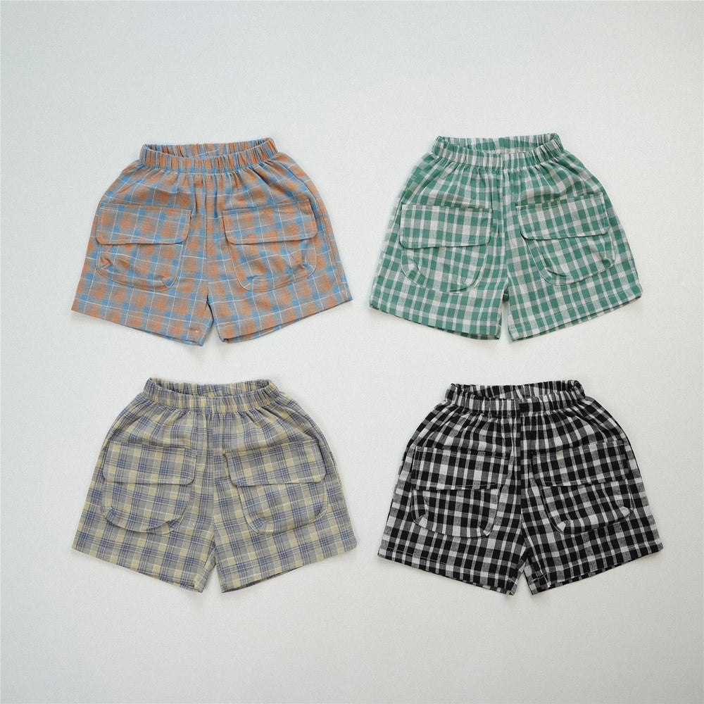 Shorts – PlaidyPlay Unisex, Grön/Svart/Orange/Gul, Bomull, Storlek 0–6 år