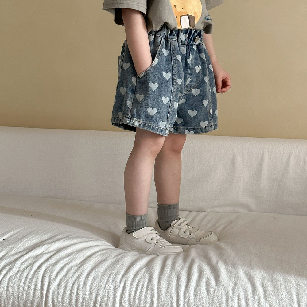 Kort Jeansbyxa med Hjärtan – Liva Denim Shorts Baby, Småbarn, Förskolebarn, Barn – Ljusblå/Mörkblå, Bomull, Storlek 0–8 år