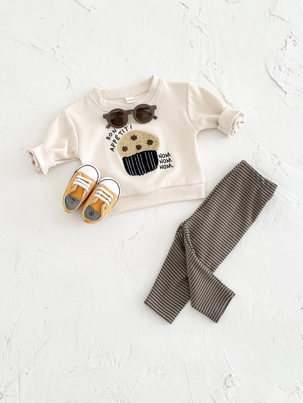 Klädset med Leggings och Tröja Muffin – Nom Nom Unisex, Beige, Bomull, Storlek 0–3 år