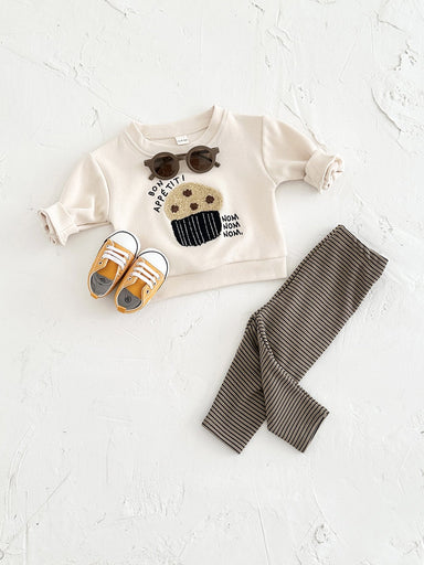 Klädset med Leggings och Tröja Muffin – Nom Nom Unisex, Beige, Bomull, Storlek 0–3 år