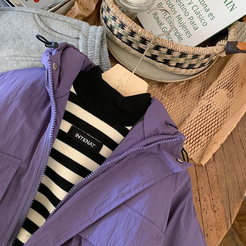 Vindjacka med huva – Lilo Unisex, Svart/Lila, Polyester, Storlek 0–6 år