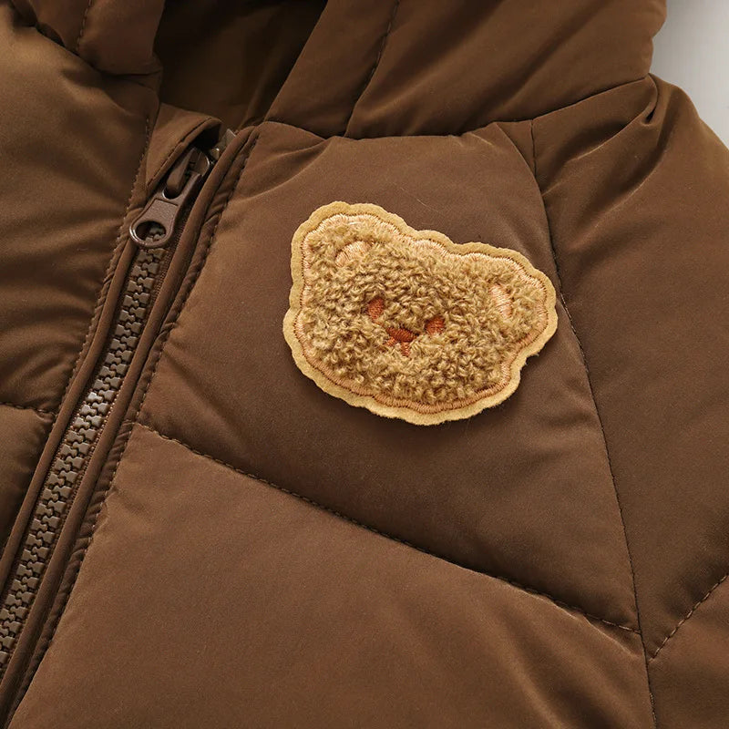 Vinterjacka med Björn-emblem – Beige/Brun, Polyester, Storlek 0–6 år