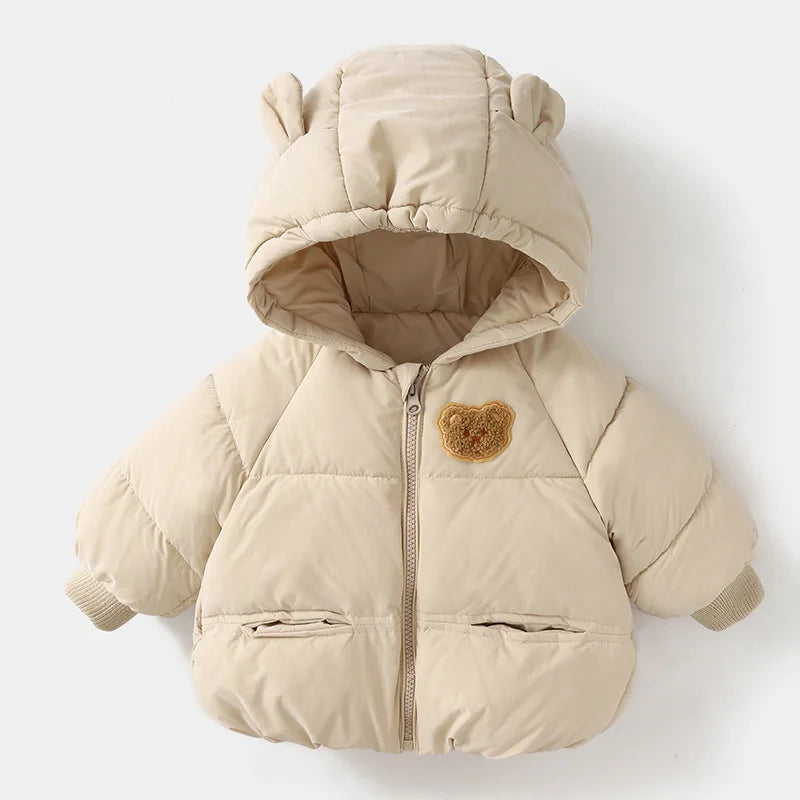 Vinterjacka med Björn-emblem – Beige/Brun, Polyester, Storlek 0–6 år