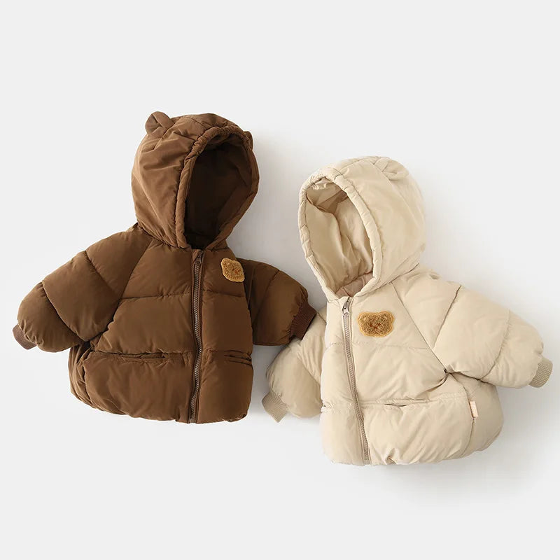Vinterjacka med Björn-emblem – Beige/Brun, Polyester, Storlek 0–6 år