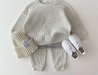 Set med Byxa och Tröja i Vågigt Waffelmönster – Porto-Novo Unisex, Blå/Rosa/Grå/Grön/Gul, Bomull, Storlek 0–3 år