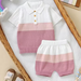 Lumi Petit Stickat Polo-set – Stickat Baby Sommarset 0–2 år – Grön/Blå/Rosa – Unisex & Bekvämt