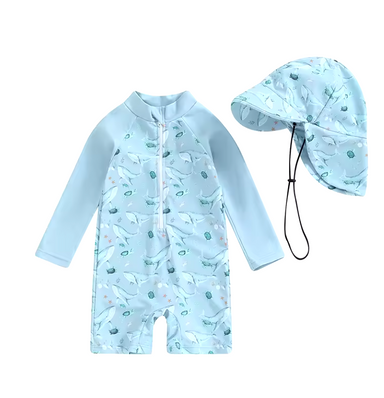 Solvie Ocean Friends UV-baddräktsset – Babybaddräkt + Hatt – UPF50+ Skydd – 0–3 år – Havsmönster