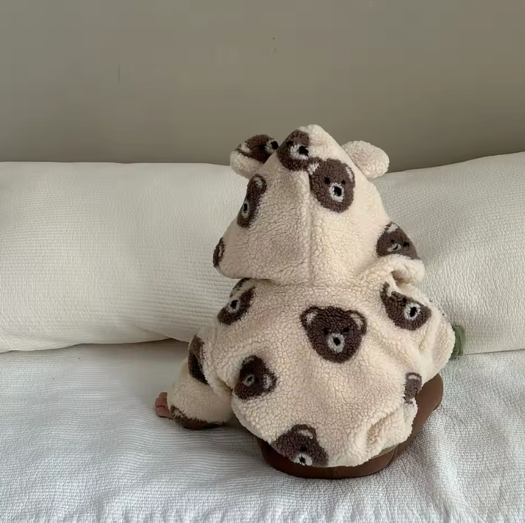 Teddy fleeceväst med öron – Björn Unisex, Beige/Brun, Storlek 0–3 år