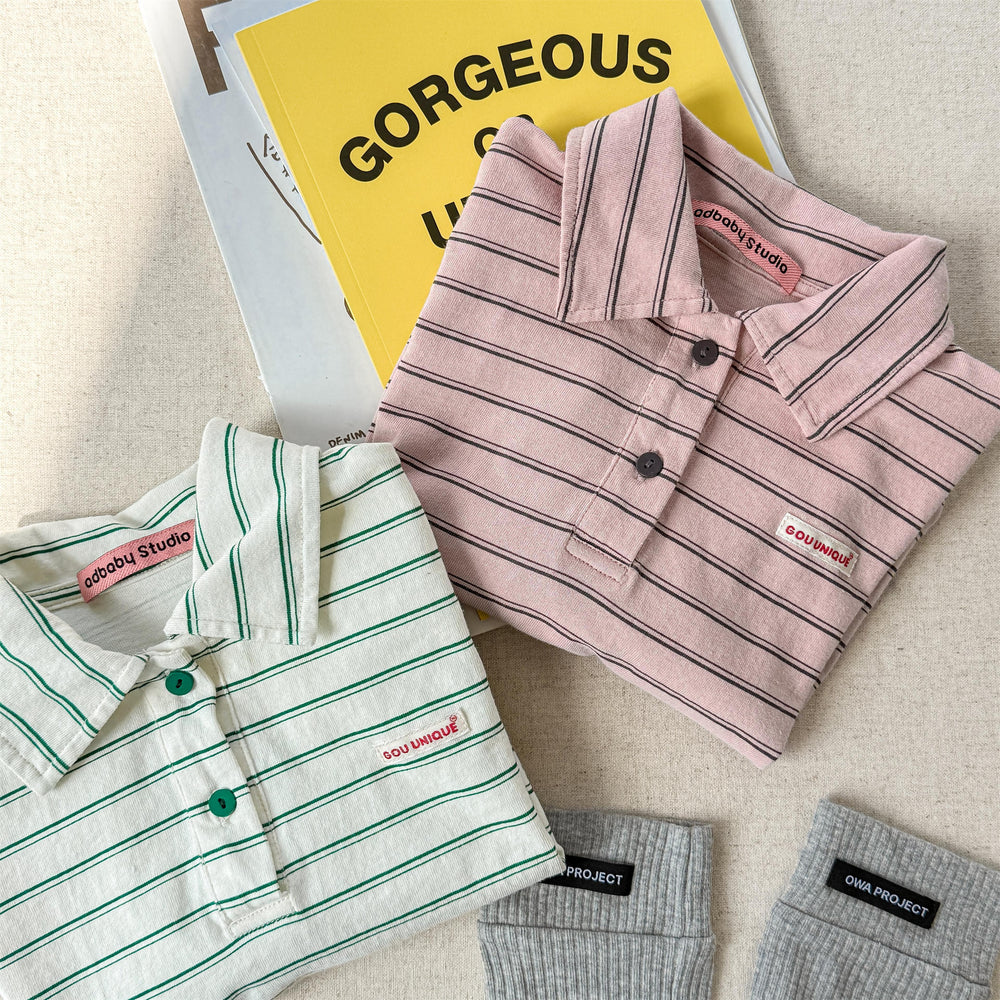 OWA Polo Stripe Unisex Barntröja 0–6 år | Randig pikétröja – Bomull